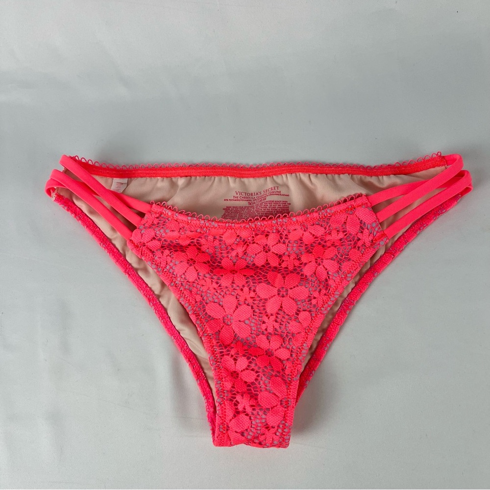 Victoria's Secret The Cheeky Bright Coral Flower Scalloped Detail Bikini Bottoms